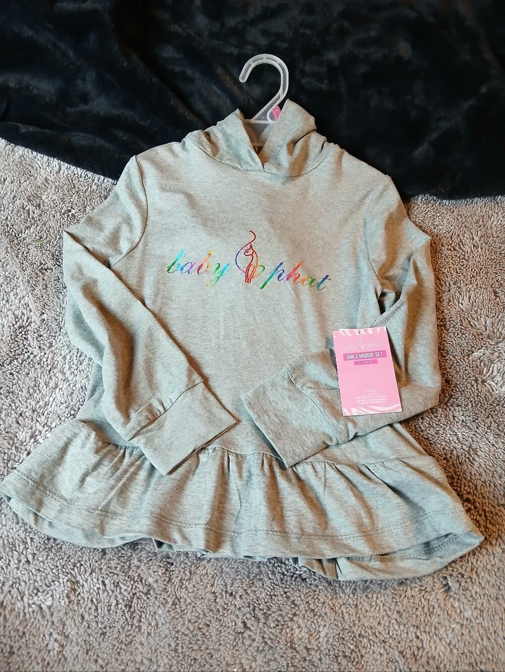 Baby Phat Girls NWT Gray Rainbow Logo Hoodie & Pink Zebra Leggings Set Size 5/6